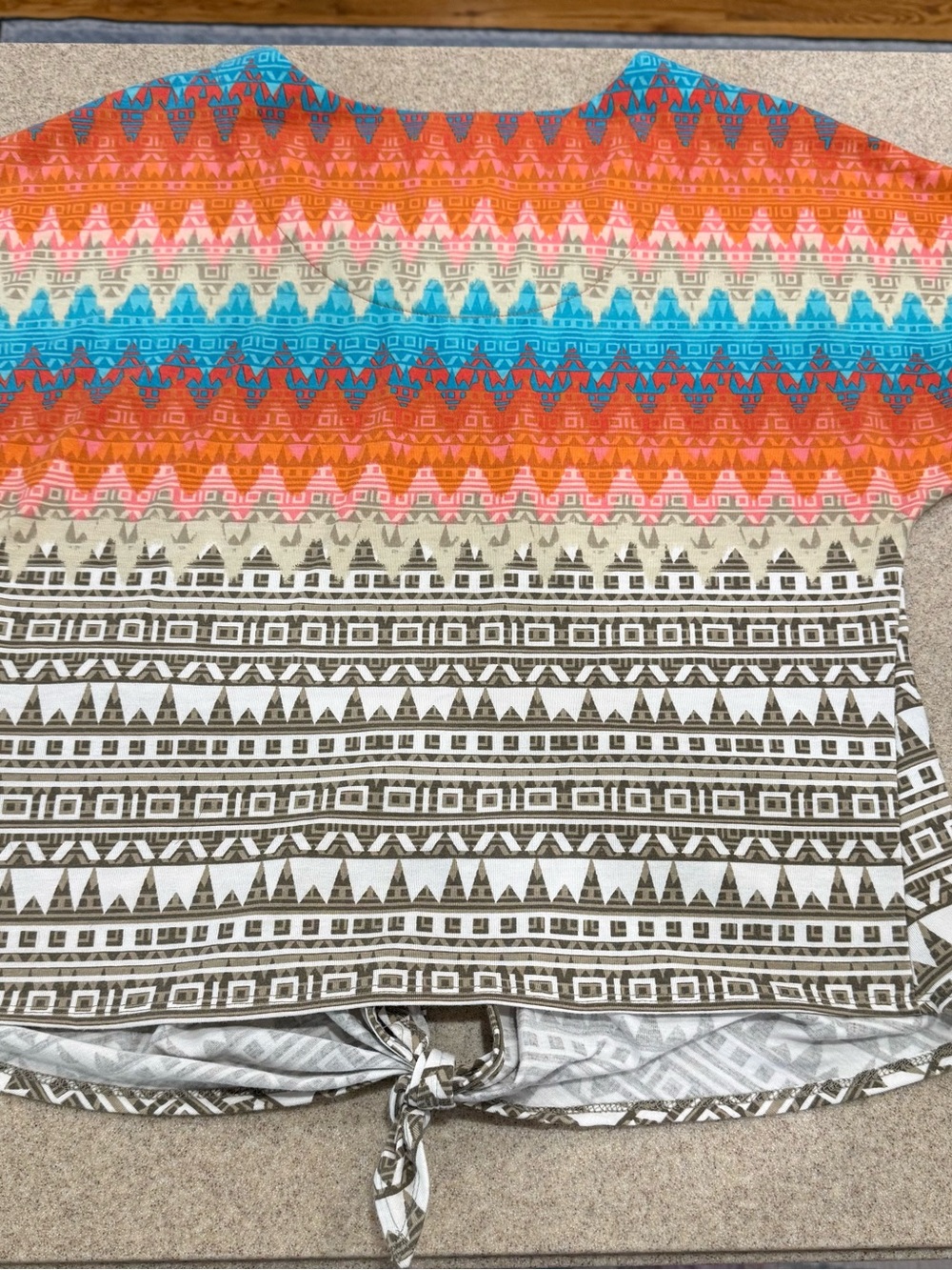 Ruby Rd. Short-Sleeve Aztec Print Top in Orange and Turquoise - Picture 5 of 5